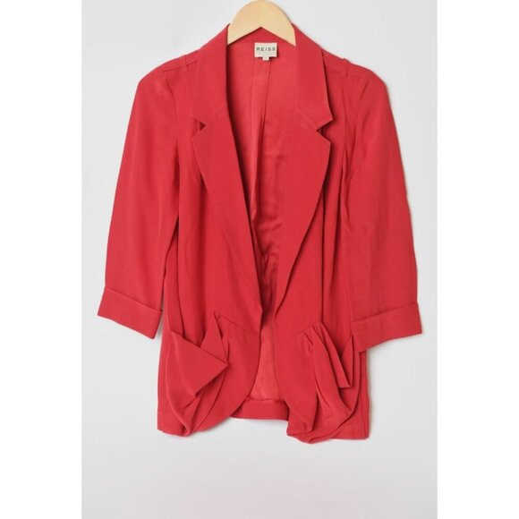 Reiss Cherry Red Blazer Lightweight Jacket Unique Pockets Long Sleeve Size XS - Picture 1 of 16
